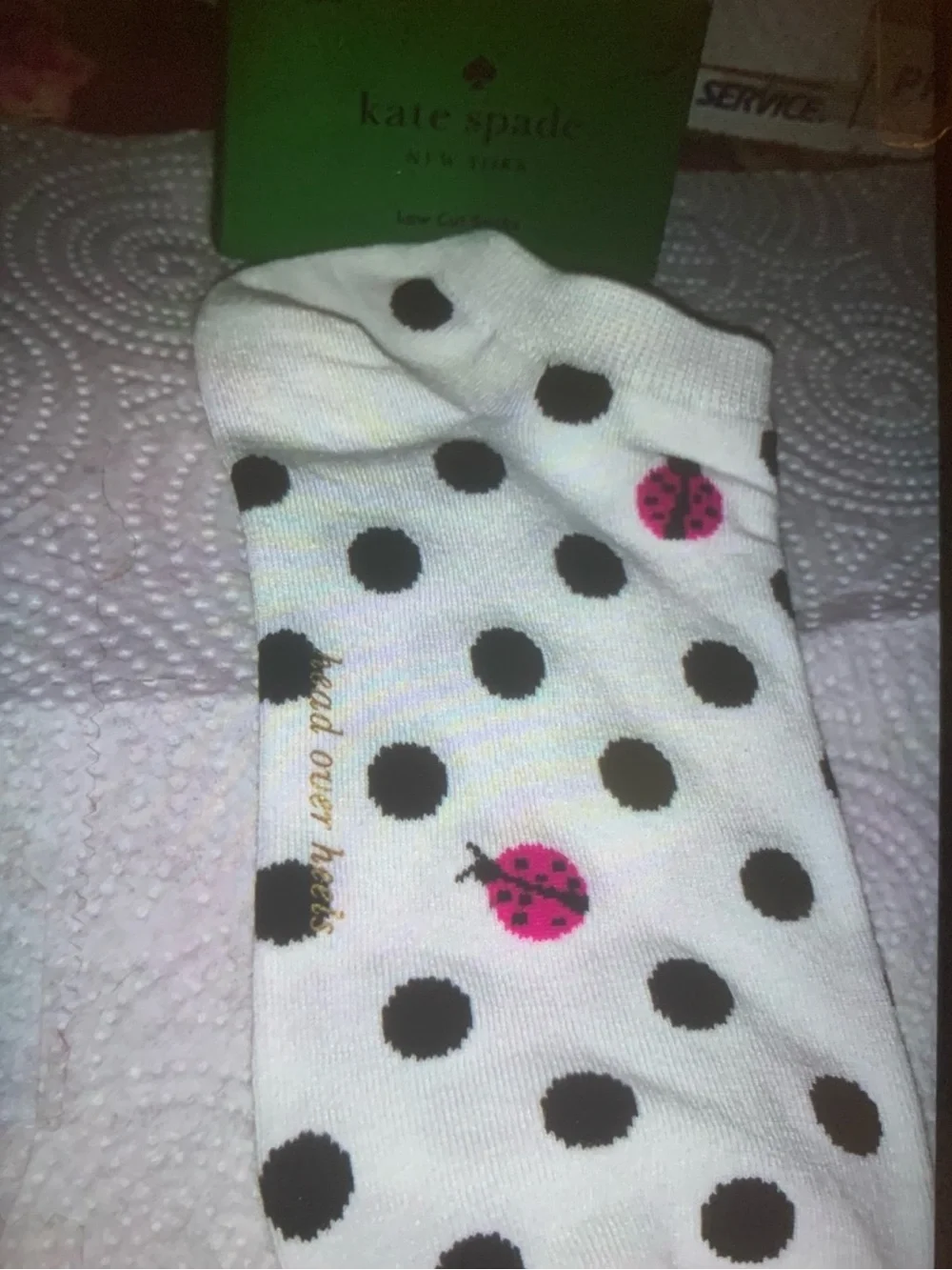 Kate Spade New York Polka Dot Crew Socks with Red Ladybug NEW NWT